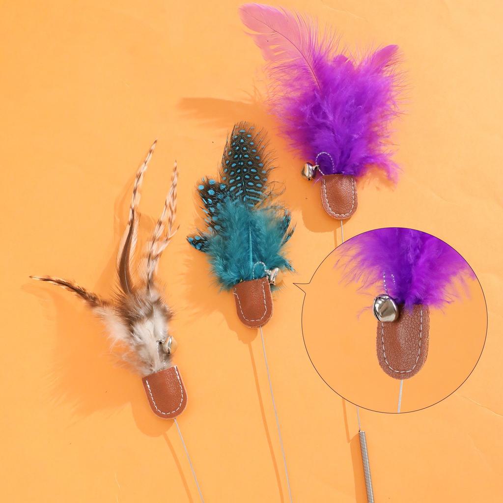 Cat Toy Feather Cat Toys Interactive Spring Handle Cats Teaser Stick Toys Self-hi Feather Sticks Cats Toy with Bell Pet Products