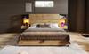 Wooden double bed 160×200cm, hydraulic bed, headboard with drawers and USB & Type-C charging port, frame with wooden slats, oak color (with mattress)