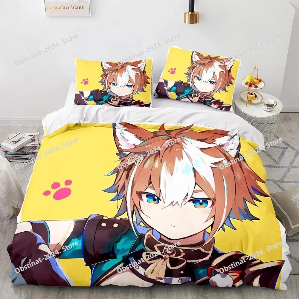 3D Genshin Impact Anime Game Bedding Set Printed Comforter Quilt Bed Cover Duvet Cover Pillow Case 3 Pieces Sets Kids Adult Size