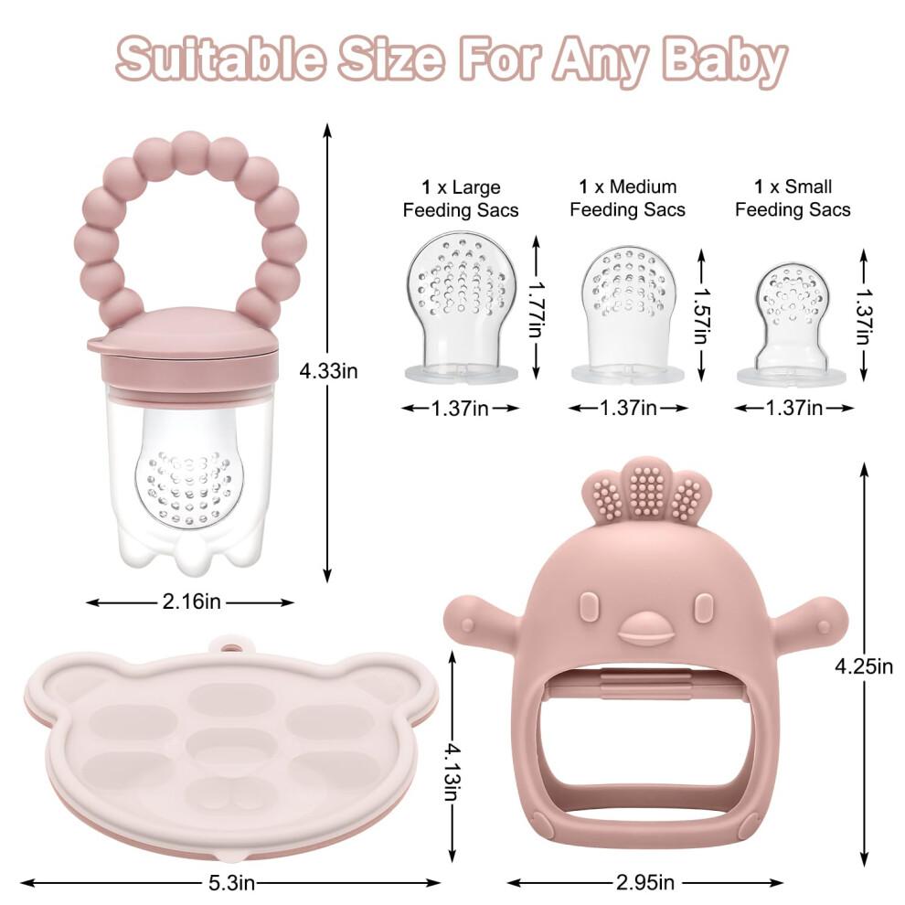 Baby Fruit Food Feeder & Mini Freezer Tray Combo, 4 Month+, Breastmilk Popsicle Freezer Molds for Baby Cooling Relief, BPA Free Silicone Feeder