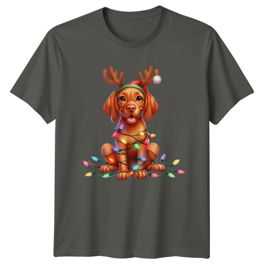 Christmas Dog Reindeer Antlers Lights Unisexs TShirt Unisexs Tee Graphic Top S