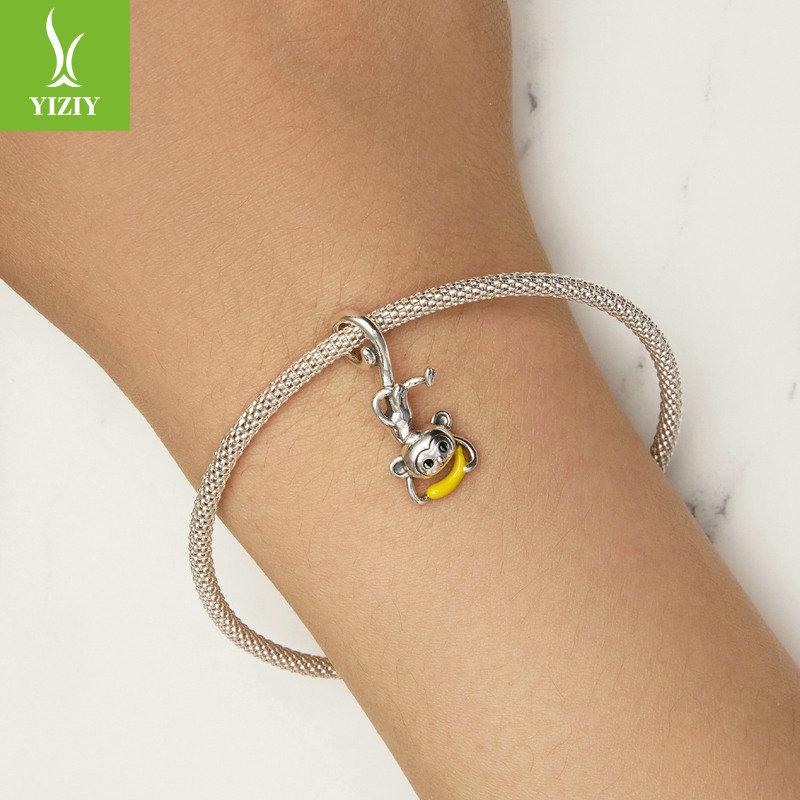 Cute And Playful Monkey Diy Bracelet Necklace Pendant, Fun Little Animal S925 Sterling Silver Big-Eared Monkey String.