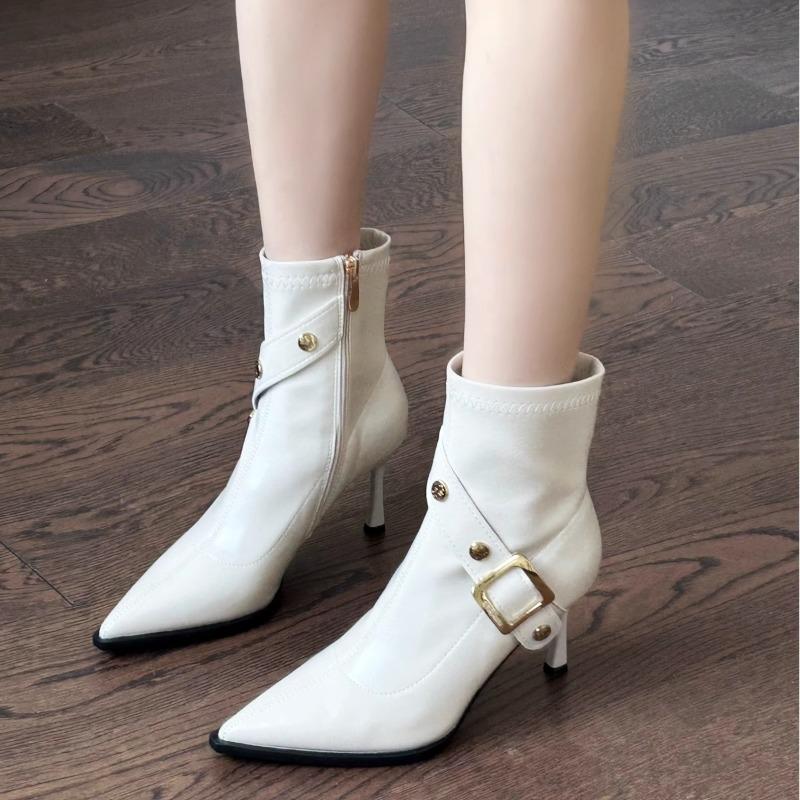 2025 Nowe Damskie Botki na Szpilce ze Szpiczastym Noskiem Styl Brytyjski Wysoka Jakość Miękka Skóra Modne Damskie Botki Botas Para Mujer