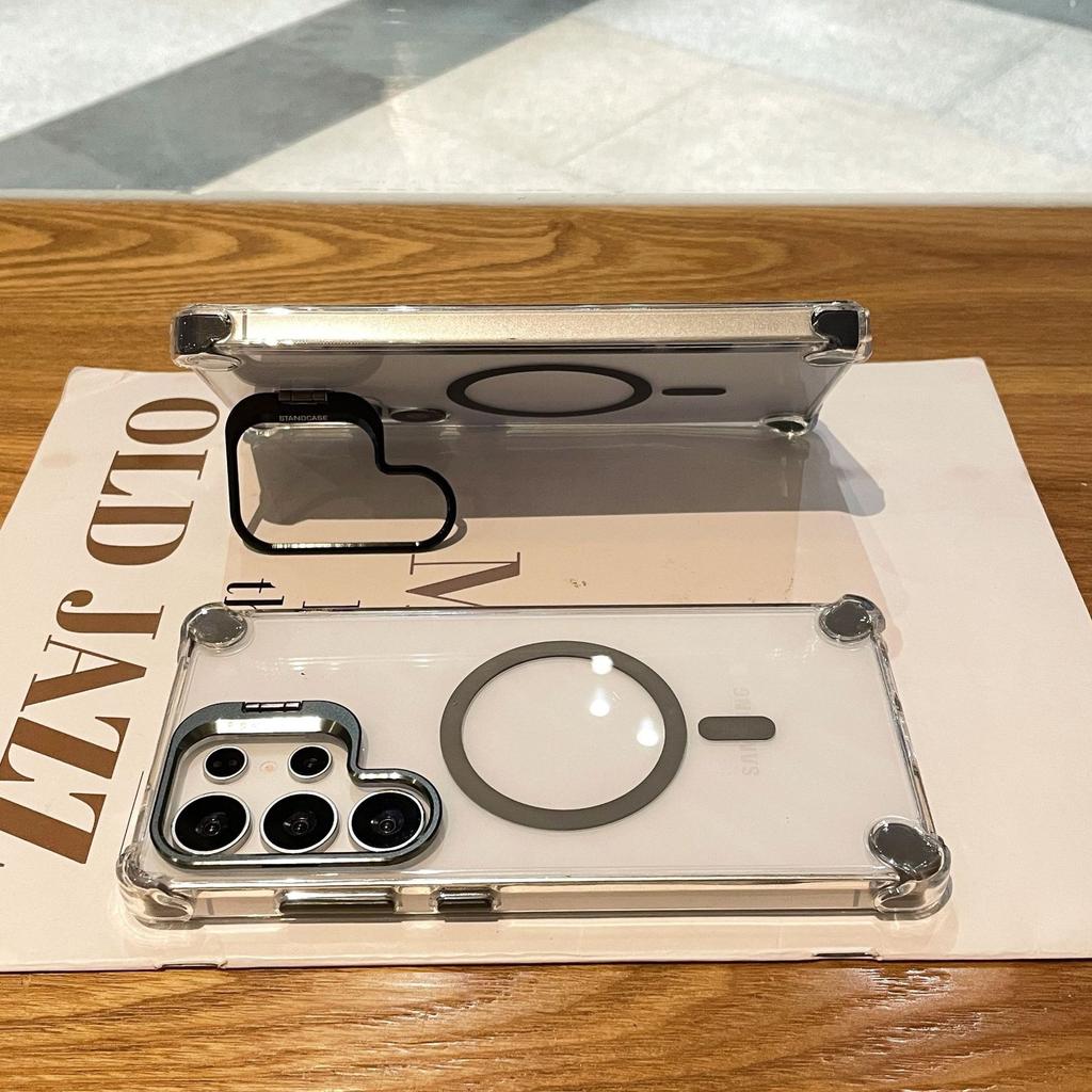 Applicable to Samsung s26ultra mobile phone case transparent magnetic suction s25u lens holder four corners anti-drop 24u protective case