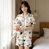 Summer Pajamas Women's Lazy Style Cartoon Kitten Cardigan Short-sleeved Three-piece Casual Women's Loungewear