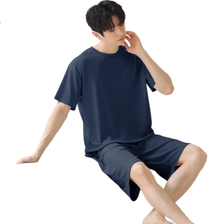 XUEXIMAN Men's Pajamas, 2026 New Summer Style, Ice Silk Ribbed Short Sleeve Shorts, Thin Comfortable Wearable Loungewear Set