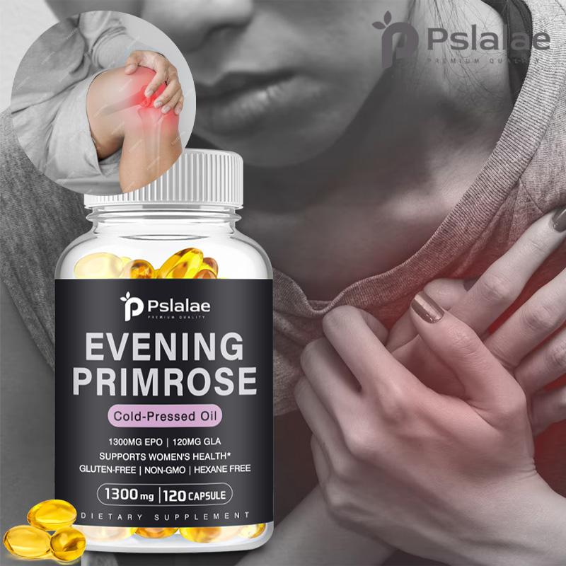 Pslalae Nachtkerzenöl 1.300 mg, 120 Weichkapseln - Kaltgepresst, GVO-frei, Ganzheitliche Gesundheitsunterstützung für Frauen