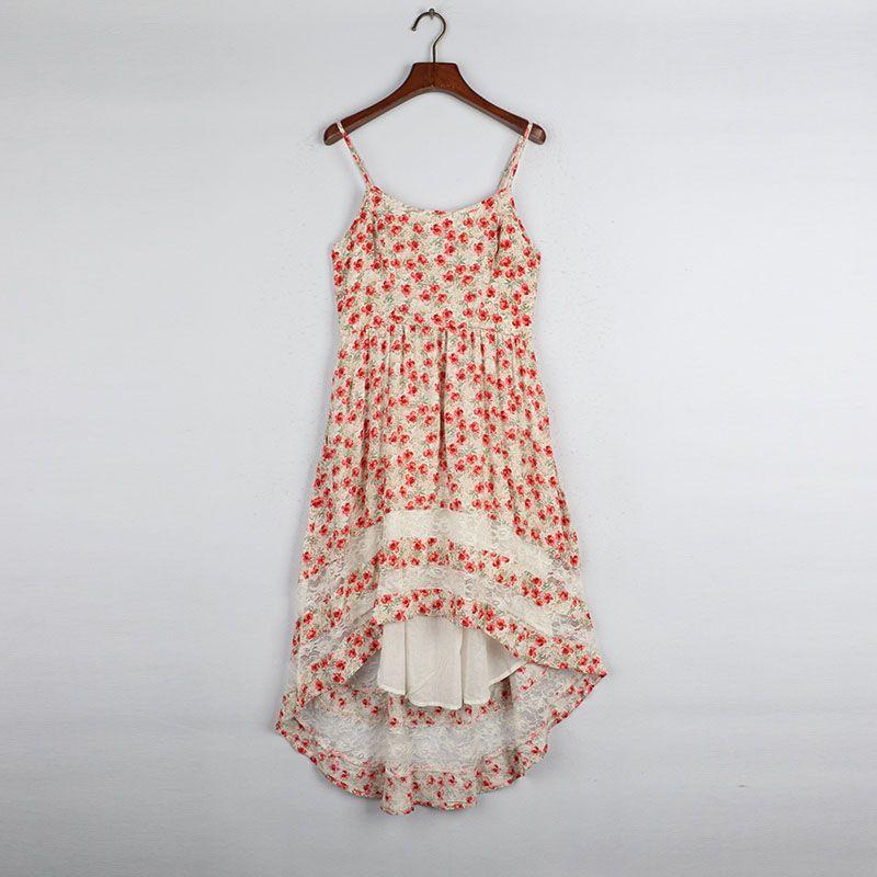 

Sunshine Home Summer New Foreign Trade European and American Women clothes Print Cami Short Front and Long Back Dress Red S: Bust size 76-86