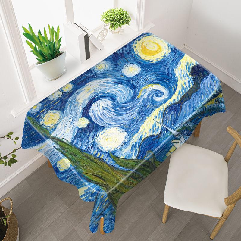 Van Gogh Starry Sky Tablecloth Light Luxury Oil Painting Art Studio Sunflower Famous Painting Waterproof Table Mat Tablecloth