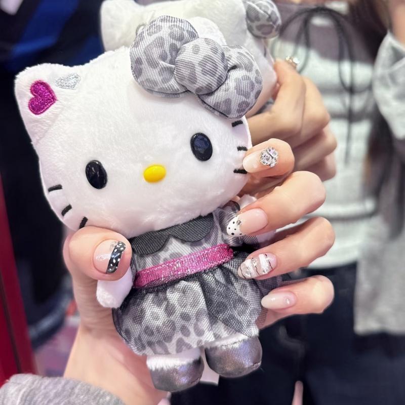 Anime Cartoon 12cm Hello Kitty Cowboy Doll Plush Toy Girl Schoolbag Pendant kawaii Gray Leopard Kitty Plush Keyring