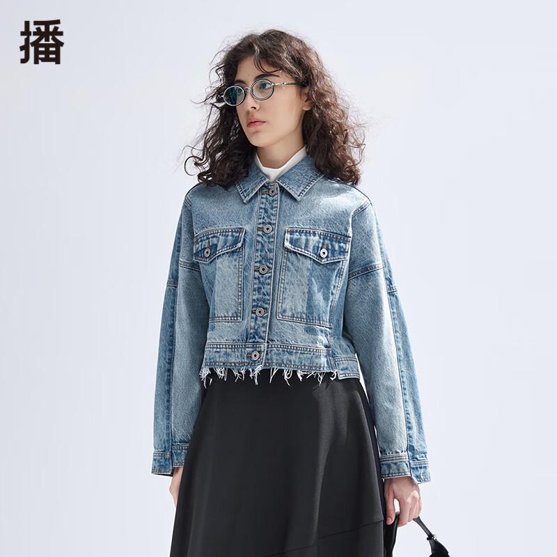 

Women s Retro Blue Denim Short Jacket L