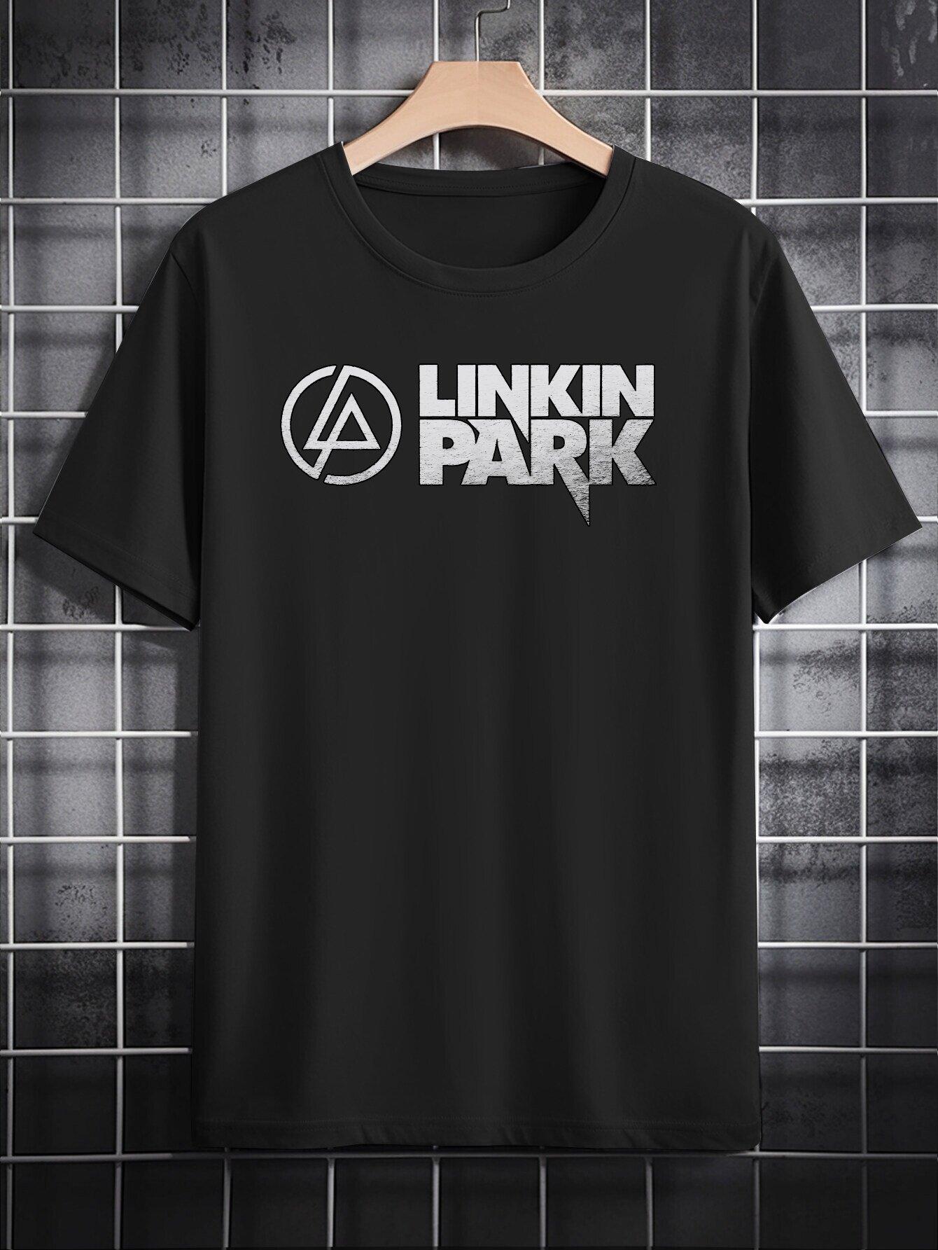 Casual Crew Neck T-shirt with Bold 3D LINKIN PARK Graphic Print - Black Polyester Tee XXXL