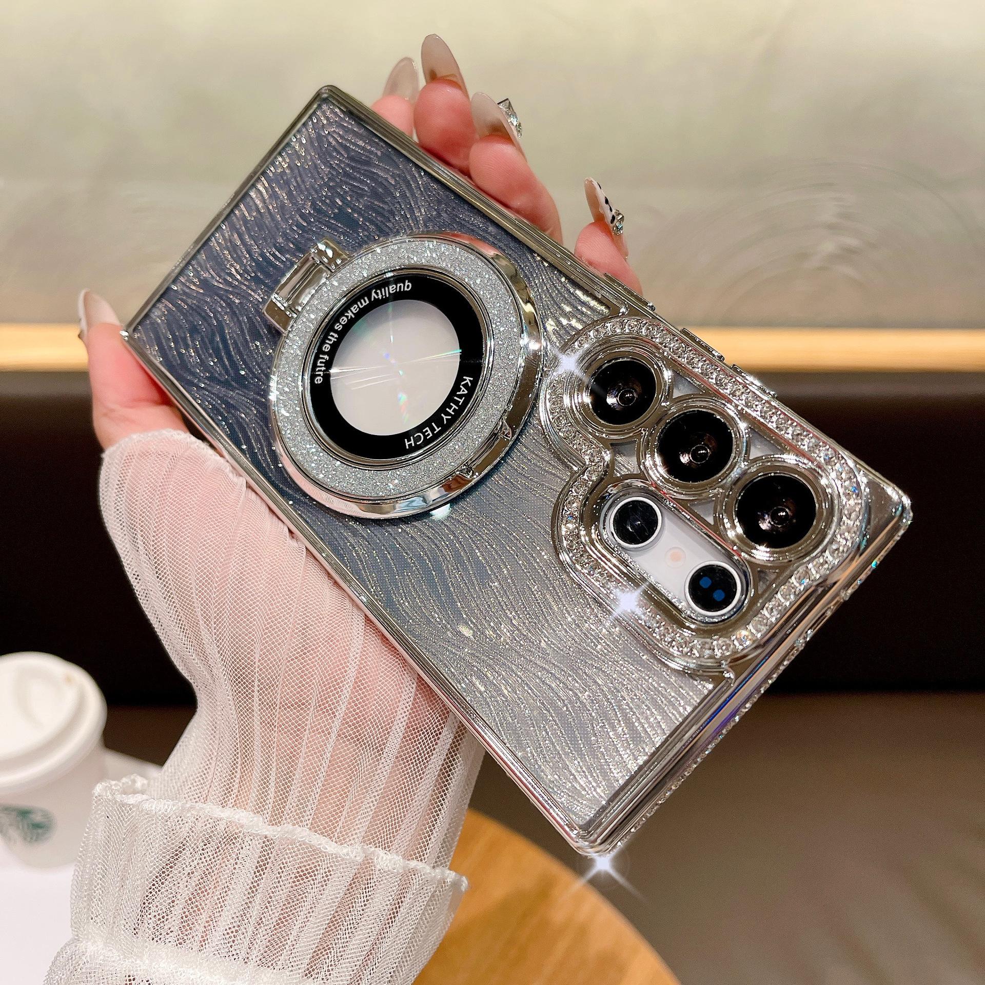 

Rhinestone Gradient Shimmer Powder Water Ripples Suitable for Samsung S25 Ultra Mobile Phone Case Magnetic Suction Bracket S24P Electroplating A06 A54