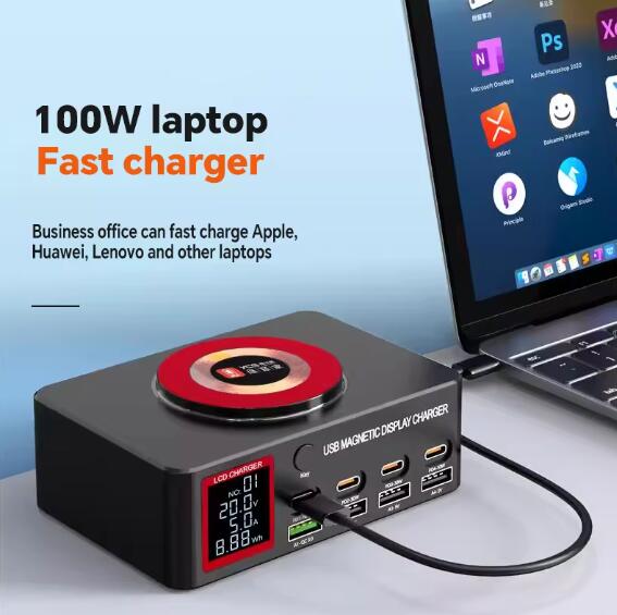 YCS S500/S550/S600 Multi 8 Port USB Charger With 15W Magnetic Wireless Charging PD 100WQC Station For Phones Fast Charge Tools