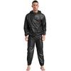 S-4XL Tuta da Sauna Sudorazione Uomo Manica Lunga Giacca con Cappuccio con Pantaloni a Vita Elastica PVC Allenamento Palestra Outfit