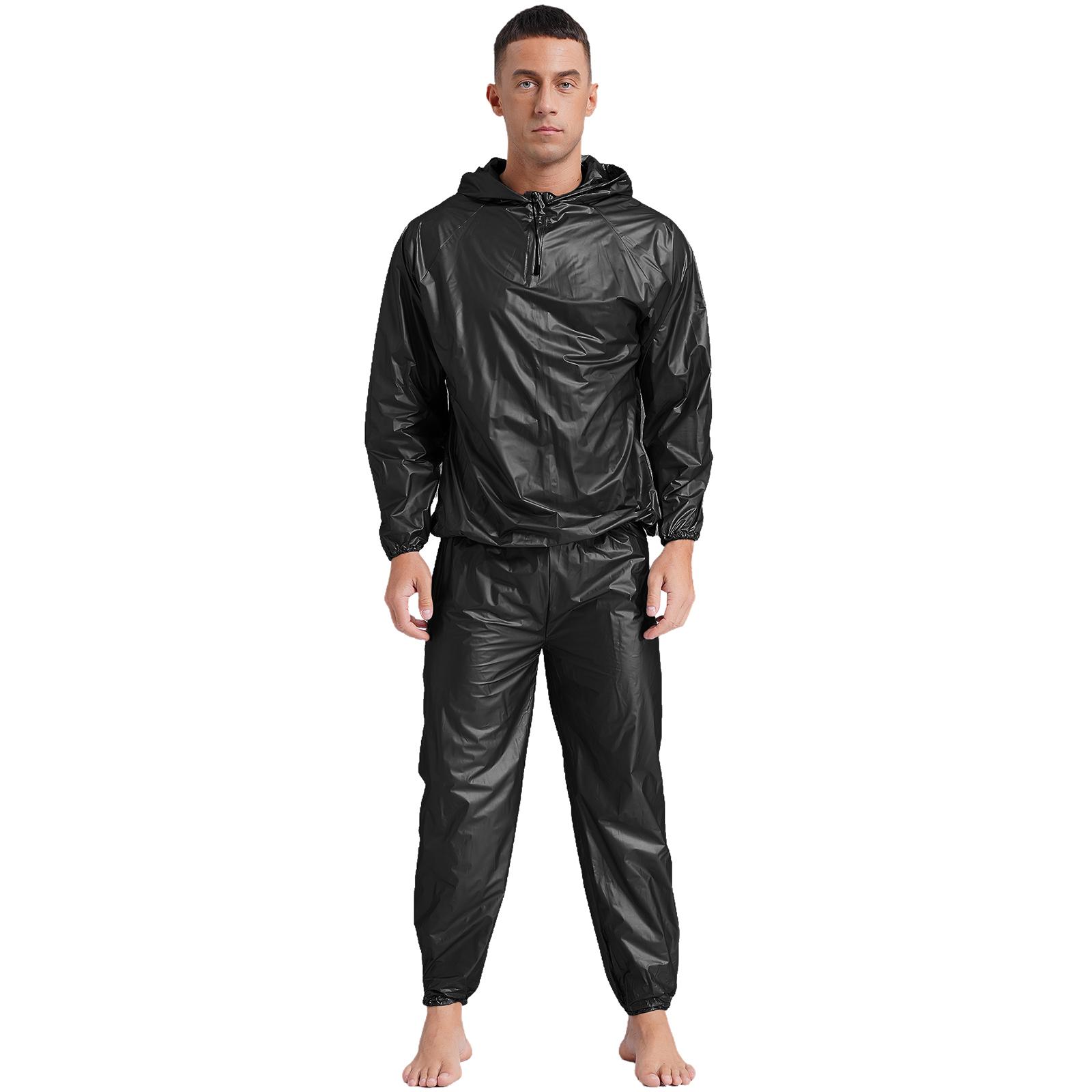 

S-4XL Men Sauna Workout Set Long Sleeve Hooded Outerwear with Elastic Waist Sweat Pants for Gym Fitness 4XL