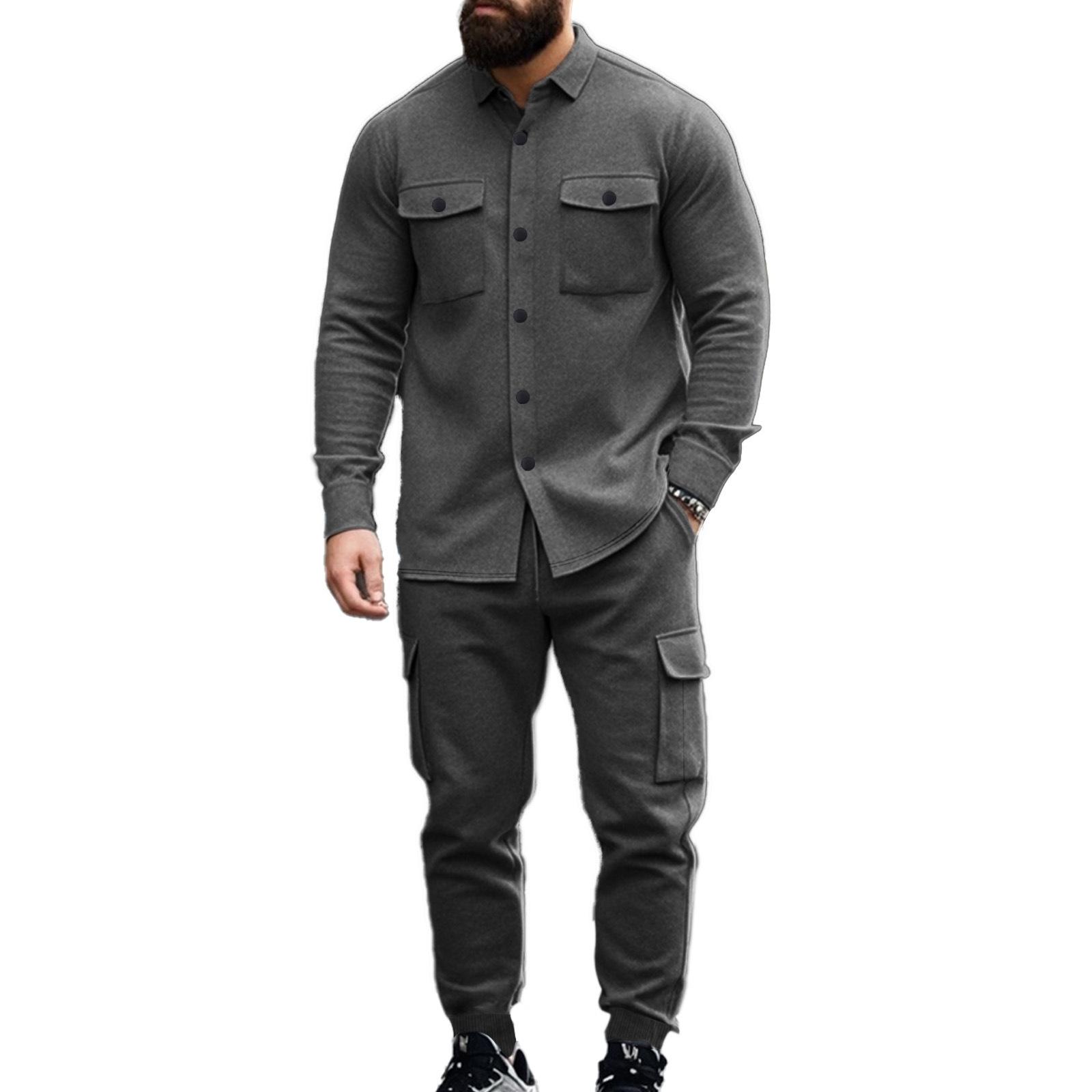

Мужской флисовый рабочий костюм, толстовка, куртка с лацканами для охоты на открытом воздухе, свободный теплый комплект из двух частей для мужчин XXXL серый