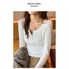Women Long Sleeve Round Neck Slim Fit Button Casual Base T Shirt