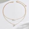 Minimal Double Layer Pearl Zircon Necklace, Gold White Trendy Clavicle Chain Wholesale