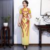 Cheongsam podyum havası zarif performans kıyafeti yeni sonbahar ince geliştirilmiş elbise kadın retro cheongsam