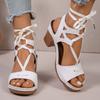 Large Size Thick Heel Sandals Spring and Summer New European and American Hollow Fish Mouth Flower Buckle with Casual Women's Sandals Strap