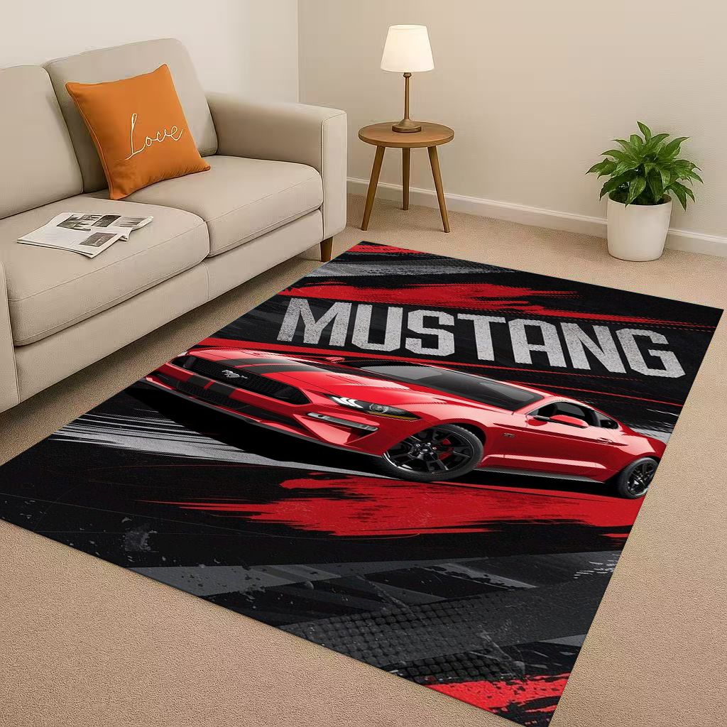 New Mustang Racing Car Logo Moto Living Room Non-Slip Area Rug Carpet for Bedroom Playroom Sofa,Easy Clean Home Decor Doormat