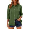 Summer New Women's Casual Tops Three-quarter Sleeve Solid Color Lapel Cotton and Linen Loose Shirt