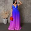 Bucht Sommer Träger Halter Sexy Träger Farbverlauf Langes Kleid Kleid Kleid