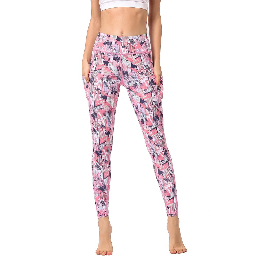 New women's yoga pants with pockets outdoor fitness yoga leggings high elastic print sports leggings