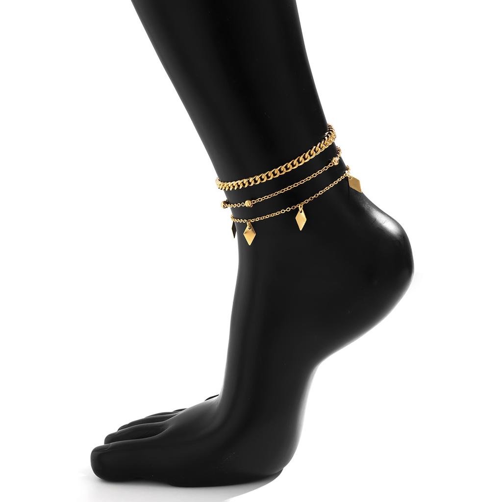Accessories, Mixed and Matched Beach Chain Foot Accessories, Simple Geometric Rhombus Sequins Electroplating Set Anklet Women