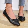 Scarpe Basse in Pelle con Fiocco Singolo, Bocca Stretta, Suola Spessa Morbida, Lati Morbidi, Tacco Basso Comodo