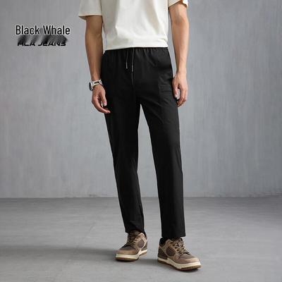 HLA Black Whale Men's Casual Multi-Pocket Cropped Pants