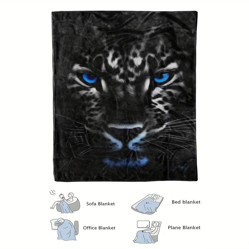 1pc Black and White Leopard Print Flannel Blanket - Soft, High-Definition Digital Print, Polyester, All-Season Comfort