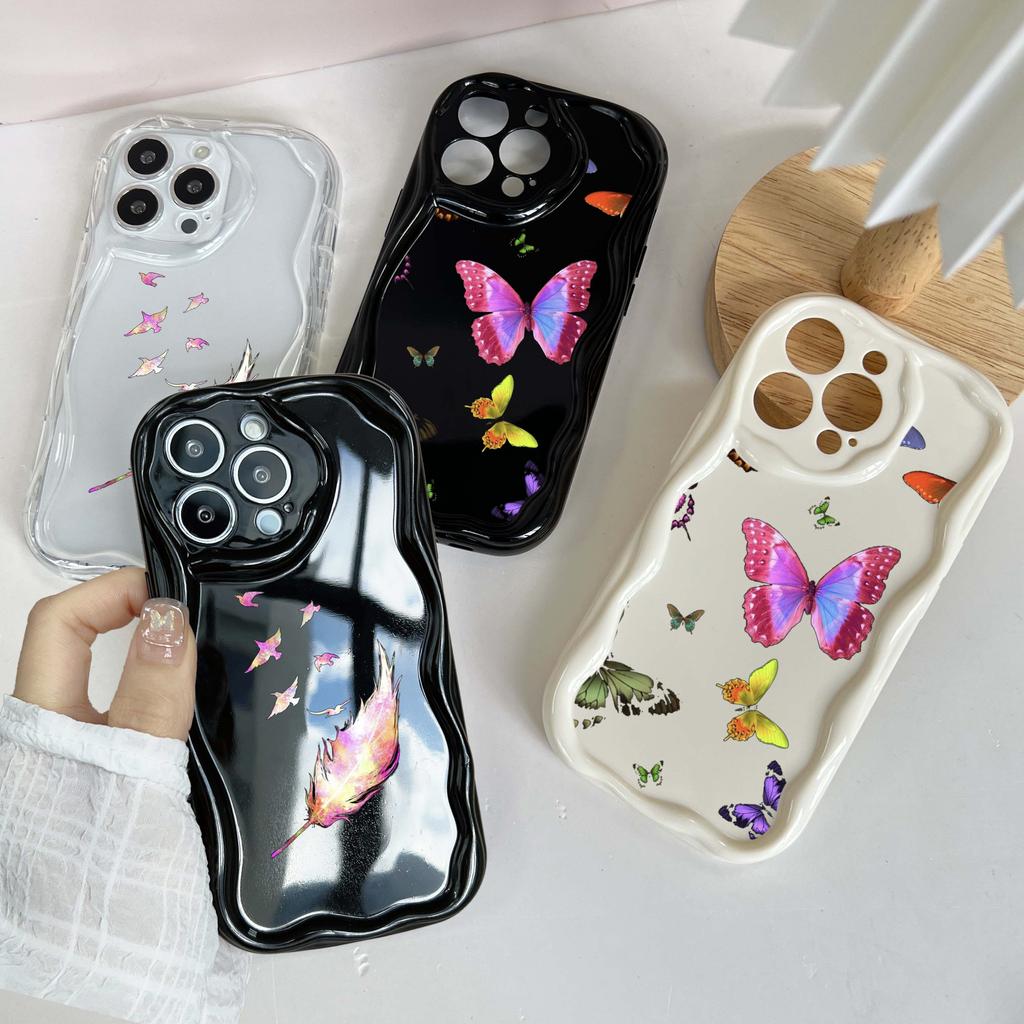 N76 Sommerfugl Myk Bølgete Telefondeksler for Samsung A54 A34 A13 A14 S23 S24 Ultra Xiaomi Redmi Note 13 12C Realme Infinix Beskyttende Støtfangerdeksel