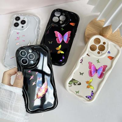 N76 Butterfly Soft Wavy Phone Cases for Samsung A54 A34 A13 A14 S23 S24 Ultra Xiaomi Redmi Note 13 12C Realme Infinix Protective Bumper Cover