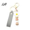 Decorative Handbag Charm Silicone Flower Keychain with Faux Leather Wristlet Car Key Ring Pendant Pendant Backpack Wood Beads Women