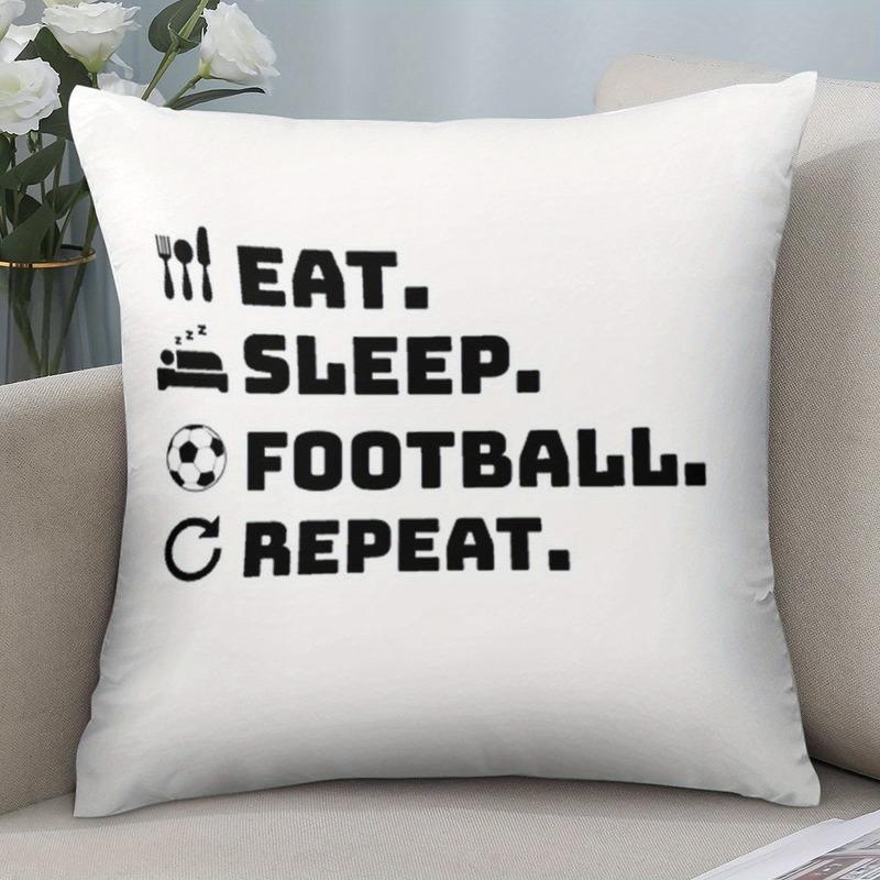 Mangia Dormi Calcio Ripeti Federa per Cuscino Design Stile di Vita Calcistico Custodia per Cuscino per Soggiorno Camera da Letto Decorazione Casa Regalo