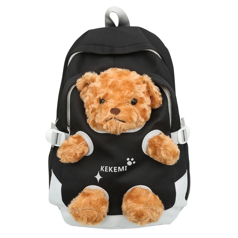 Schoolbag Cute Doll Backpack Cartoon Plush Bear School Bag Junior High School Student High School Student Backpack Travel Lightweight Bag