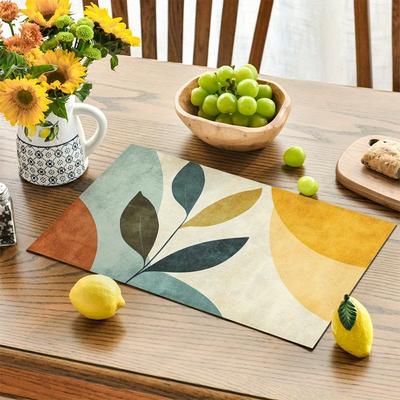 4-Piece Abstract Leaf Design Placemats - Machine-Washable Table Mats For Dining Room And Kitchen In Modern Art Style