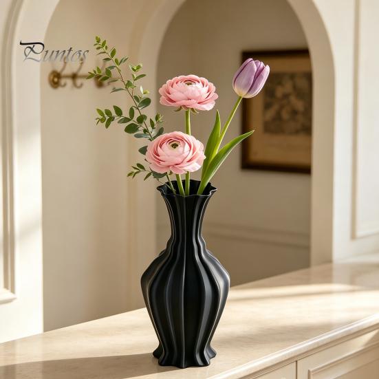Bedroom Floral Container 3D Printed Minimalist Vase with Wavy Rim, Modern Flower Vase, Decorative Arrangement Holder Ceramic for Flowers & Artificial