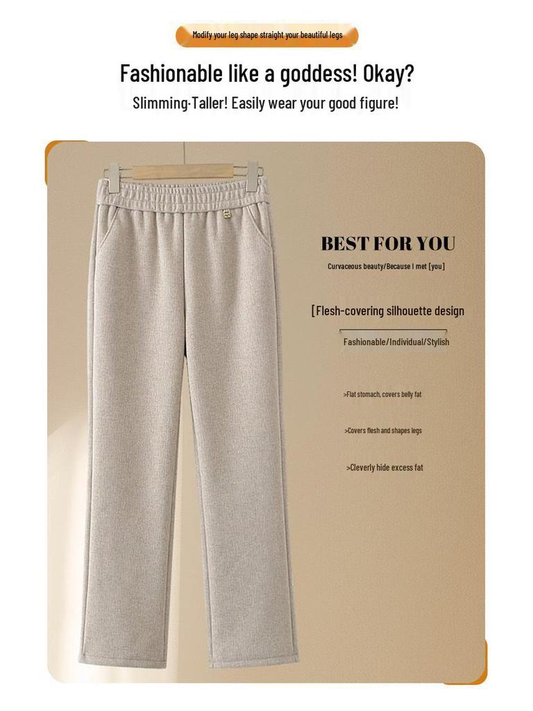 Grandma Style High-Waisted Velvet Elastic Waist Casual Pants for Middle-Aged and Elderly Women
