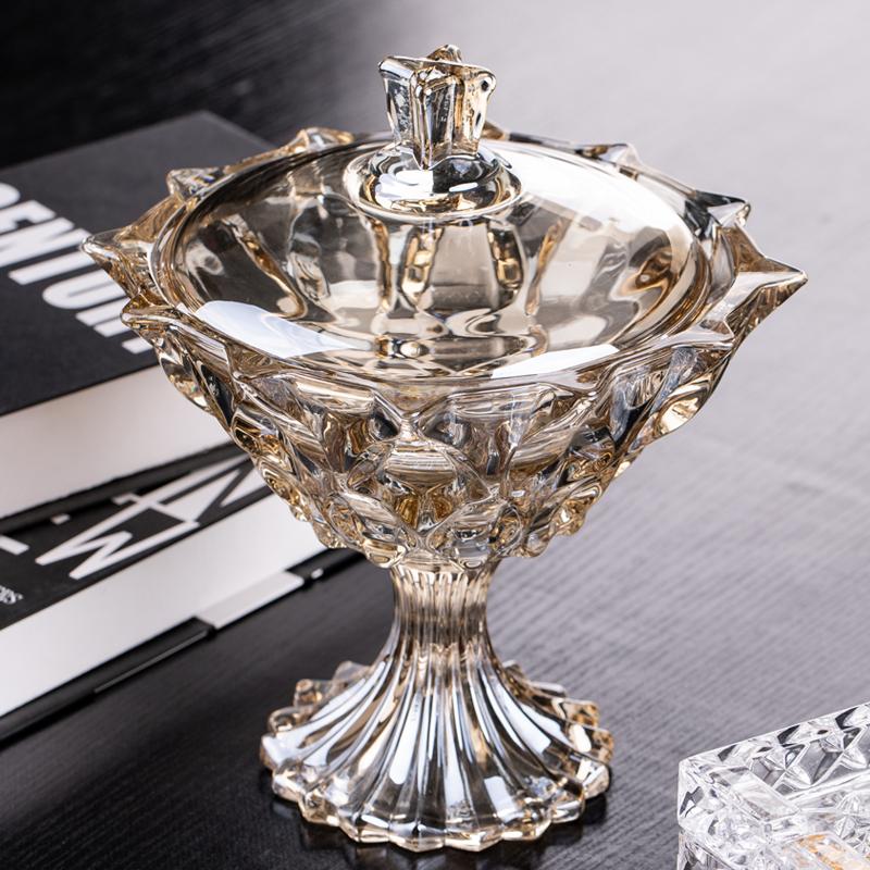 European-style Crystal Glass Ornaments with Lid Small Fruit Plate Home Living Room Large Storage Tank Home Decoration Sugar Tank