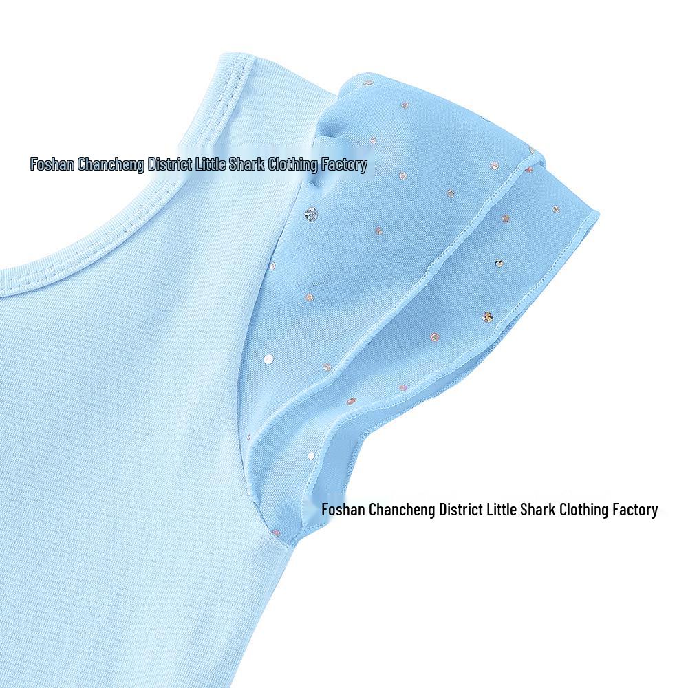 Dětské šifonové taneční šaty s flitry a křížovým zadním dílem pro balet a gymnastiku