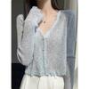 Ice Silk Knitted Cardigan Women's Thin Coat Shawl Short Outer with Skirt Sunscreen Shirt Summer Top Small Blouse