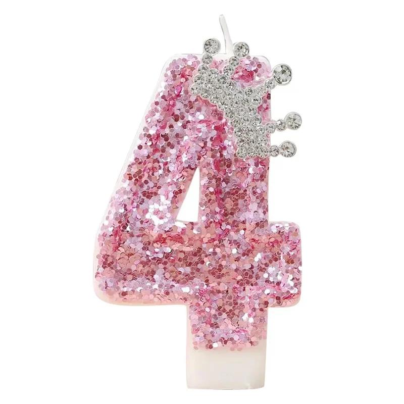 Cake Numeral Candles 0-9 Birthday Candle Pink Colour Creative Candle Princess Crown Girl Happy Birthday Candle Party Decoration