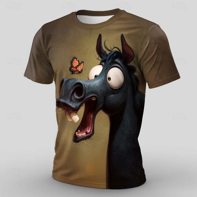 T-shirt da uomo con motivo di animali divertenti, estiva, casual, con scollo rotondo, top per esterni, taglie forti, maglietta, abbigliamento da donna