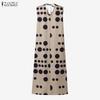 ZANZEA Women Casual Round Neck Loose Sleeveless Print Dress