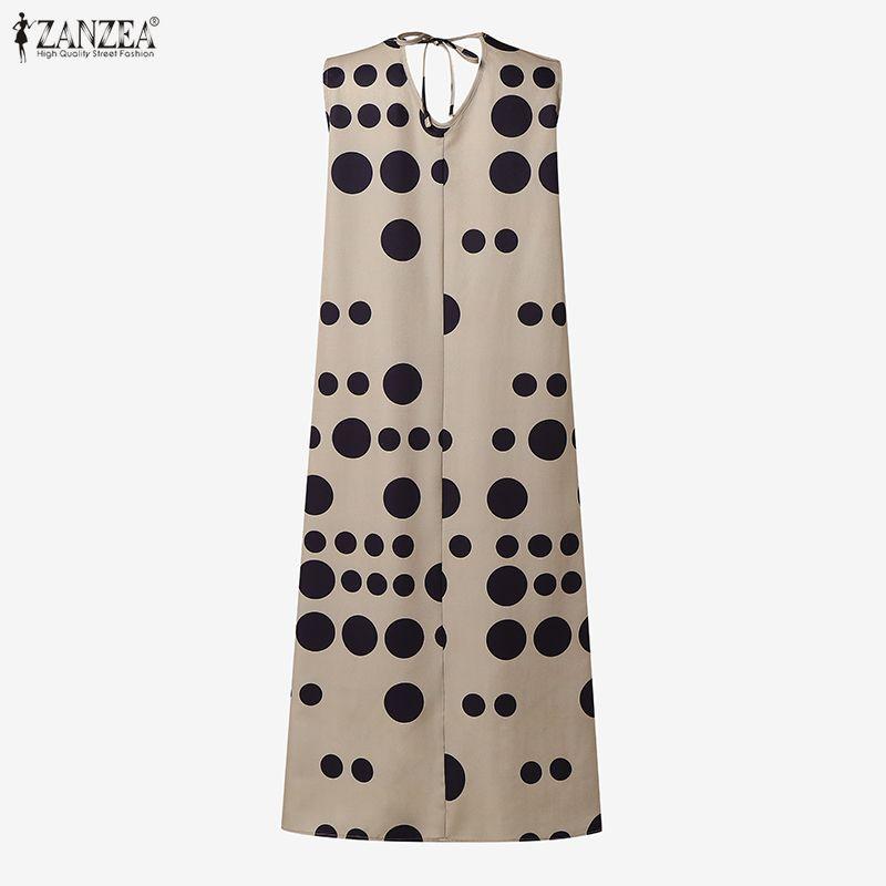 ZANZEA Women Casual Round Neck Loose Sleeveless Print Dress