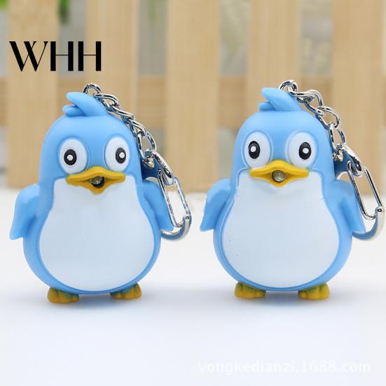 Cute Animal Penguin LED Light with Sound Key Chain Ring Torch Xmas Gift
