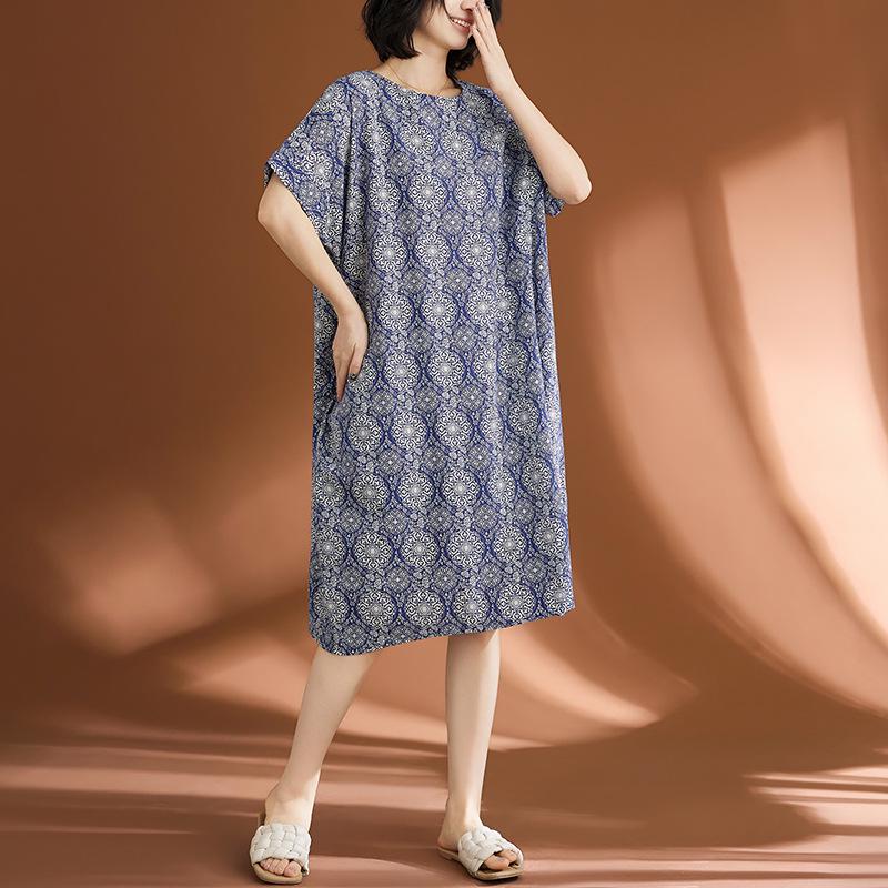 2026 Plus Size Women's Cotton Linen Retro Ethnic Casual Dress